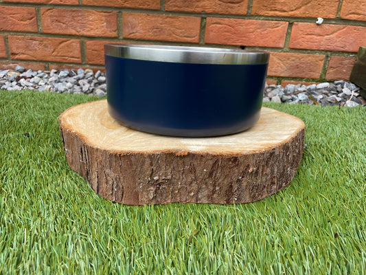 Navy Double Layer Dog Bowl Stainless Steel Pet Bowl - LARGE